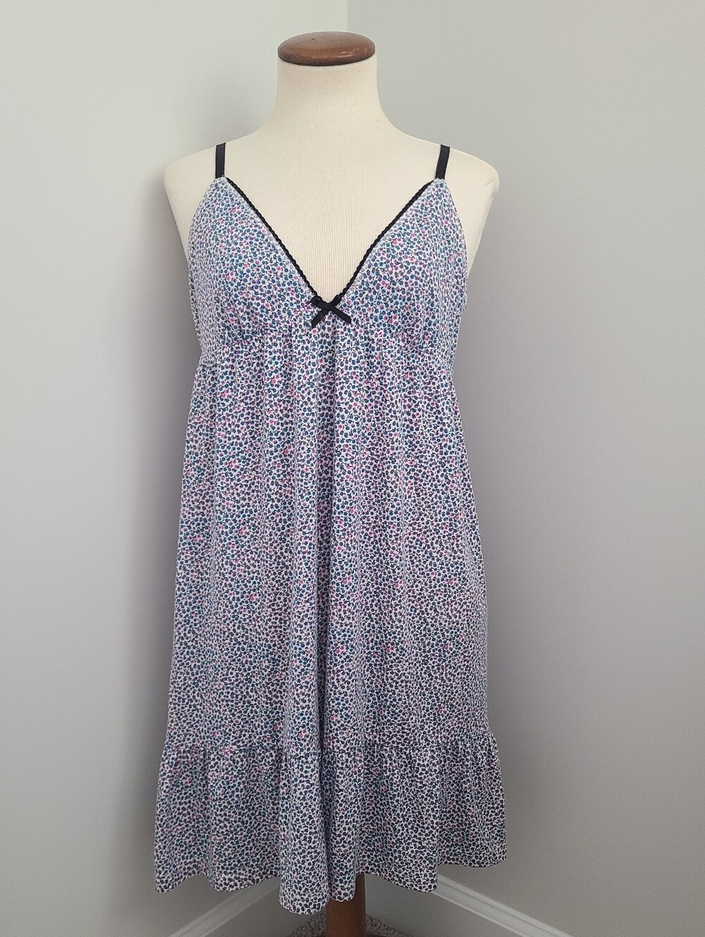 Y2K Xhilaration Sleep Gown Slip Dress Sz L floral cottagecore country cotton bow